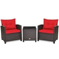 thumbnail image 5 of BLACK JAGUAR 3PCS Wicker Cushioned Conversation Set Outdoor Rattan Furniture w/Red Cushions, 5 of 7