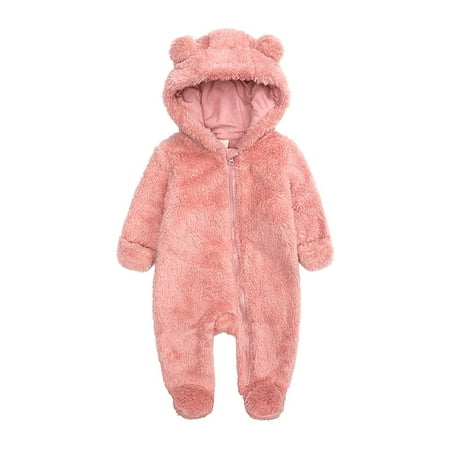 

Frostluinai Cute Baby Girls Fleece Footed Jumpsuit Baby Boy Snowsuit New Born Baby Winter Coat Toddler Lined Onesie Pajamas Warm Hooded Romper Pram for Infant