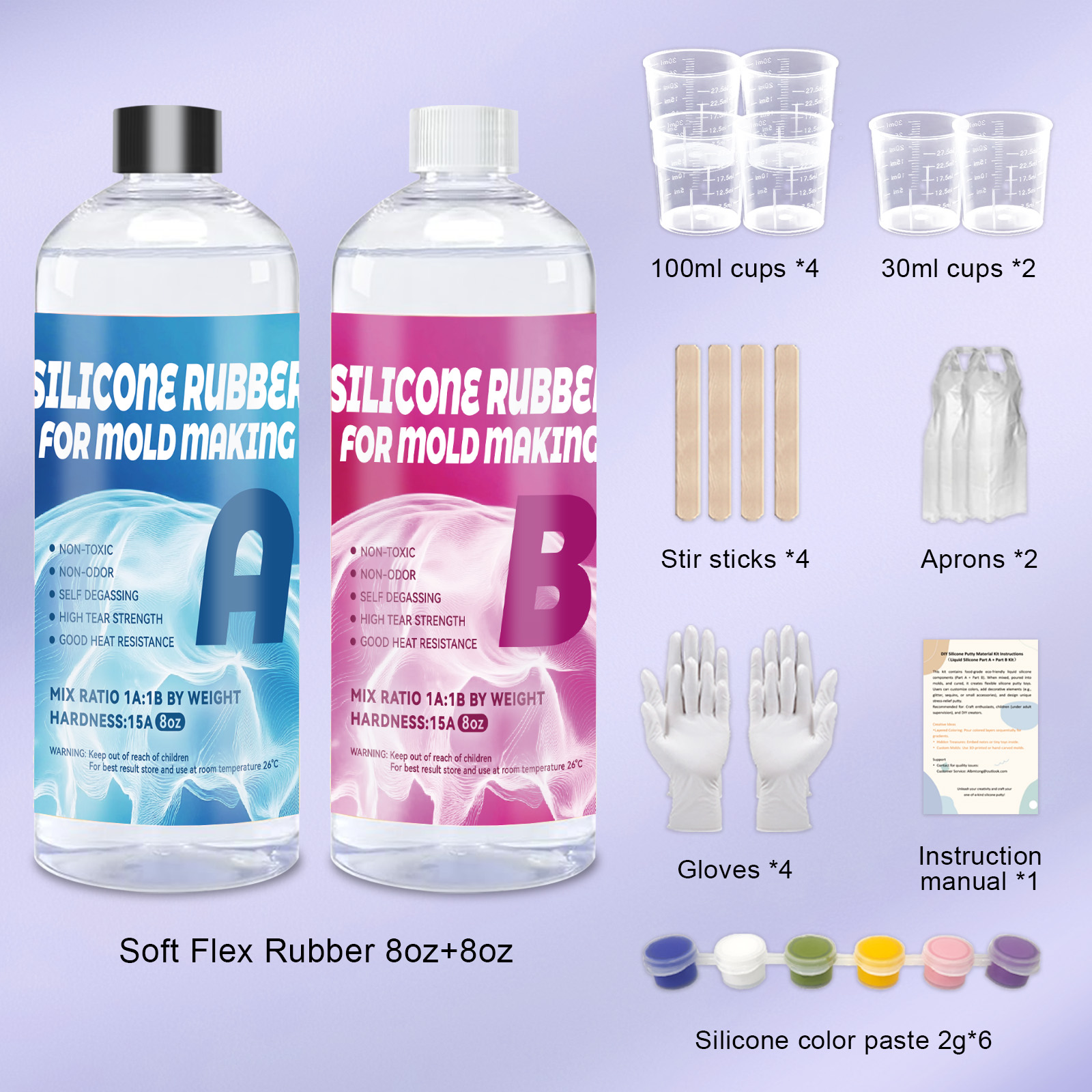 32oz Silicone Mold-Making Kit - 1:1 Platinum Silicone Rubber for Resin Casting Molds, Jewelry Molds, Handicrafts - 15A Medium Hardness, Suitable for Beginners and Professional Crafters