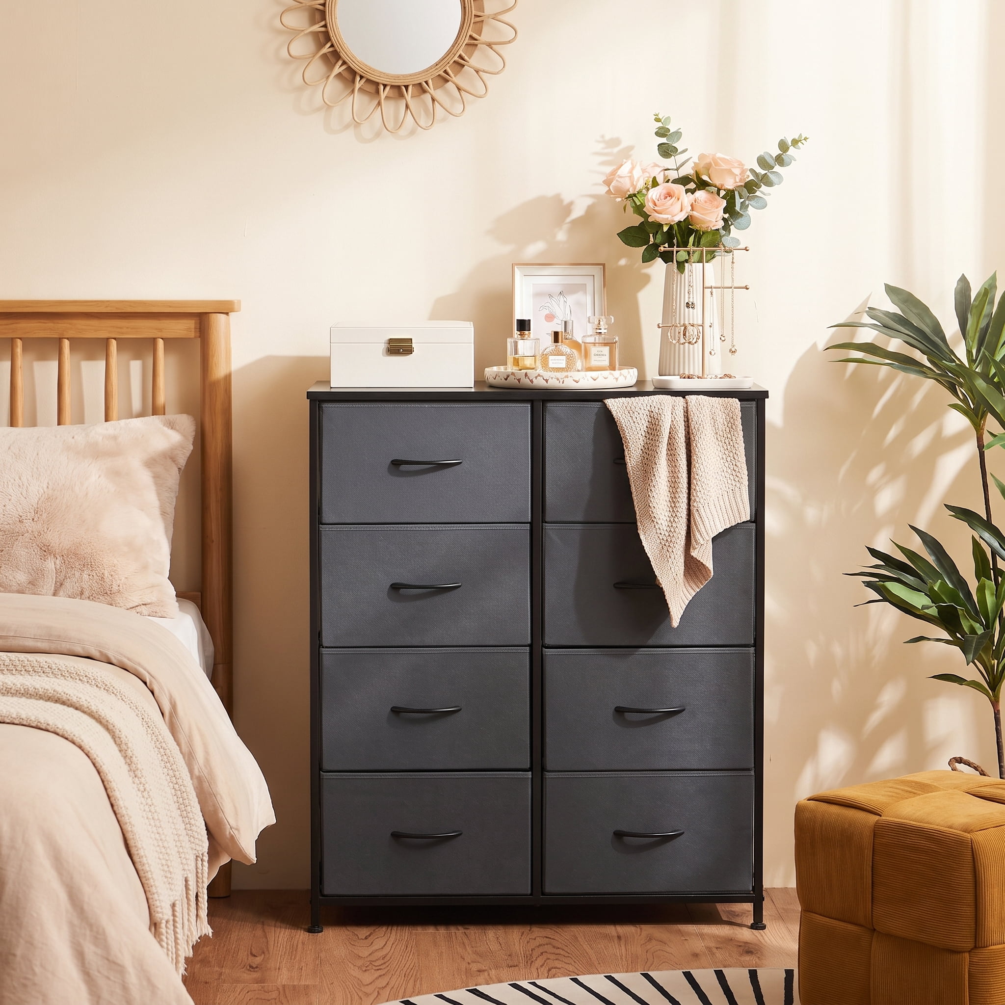 TrumanPick Fabric Storage Drawer Bedroom Dresser, Tall Dresser for Closet, 8 Fabric Dresser with 8 Storage Drawers for Clothes, Living Room, Hallway, Entryway, Gray