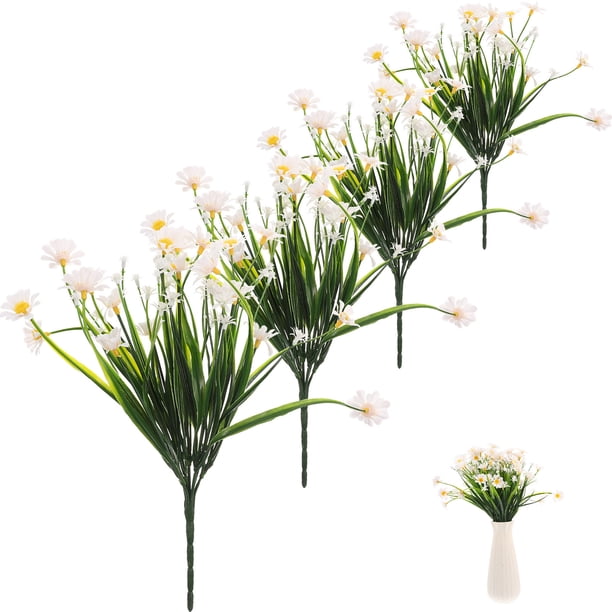 4 piezas de flores artificiales de margaritas para exteriores, flores falsas de plástico, decoración de margaritas de plástico
