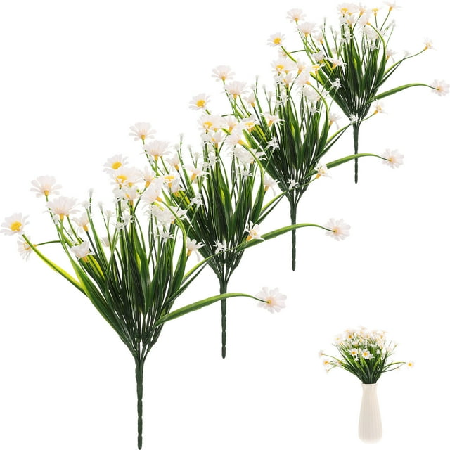 4 piezas de flores artificiales de margaritas para exteriores, flores falsas de plástico, decoración de margaritas de plástico