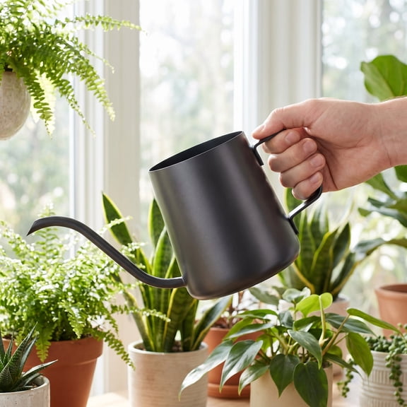12 oz / 350 ml Watering Can Indoor Plants, Stainless Steel Plant Watering Can with Long Spout (Black) (12oz)