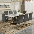 thumbnail image 3 of JUFU 71" Luxury White Marble Dining Table Set for 8, Modern Dining Table with 8 Gray PU Leather Chairs and Gold Metal Legs, Elegant Dining Room Table Set for Kitchen and Dining Room, 3 of 10