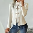 thumbnail image 2 of Baberdicy Women's Double Breasted Blazer - Summer Long Sleeve Tailored Stand Collar Jacket, Slim Fit Office Wear Lightweight Suit Coat (White | S), 2 of 9