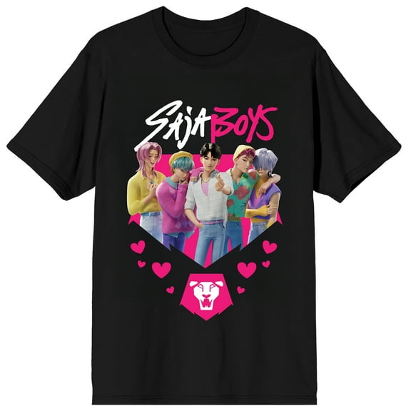 KPop Demon Hunters Saja Boys Heart on Black Short Sleeve Adult T Shirt - Small