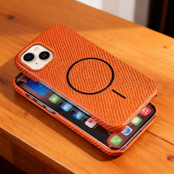 for iPhone 13 Mini Magnetic Case, Carbon Fiber Texture Slim Protective Cover, [Compatible with Mag-Safe] Military Grade Protection Shockproof Anti-Scratch Cover for iPhone 13 Mini, Orange