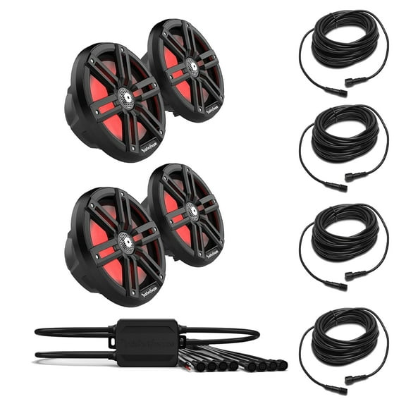 Rockford Fosgate 2 Pair M2-8HB M2 Series 8" Horn Marine Black & Stainless Grilles Included   (1) PMX-RGB Optix LIght Controller   (4) RGB-25 25' Extension Cable