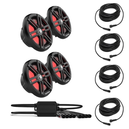 Rockford Fosgate 2 Pair M2-8HB M2 Series 8 Horn Marine Black & Stainless Grilles Included + (1) PMX-RGB Optix LIght Controller + (4) RGB-25 25 Extension Cable