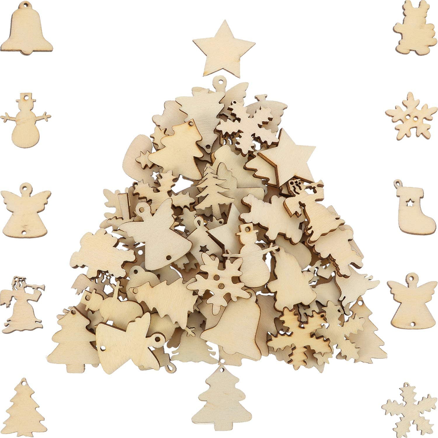10Pcs Christmas Natural Wood Chip Ornament Xmas Tree Snowflake Hanging Decors~ 