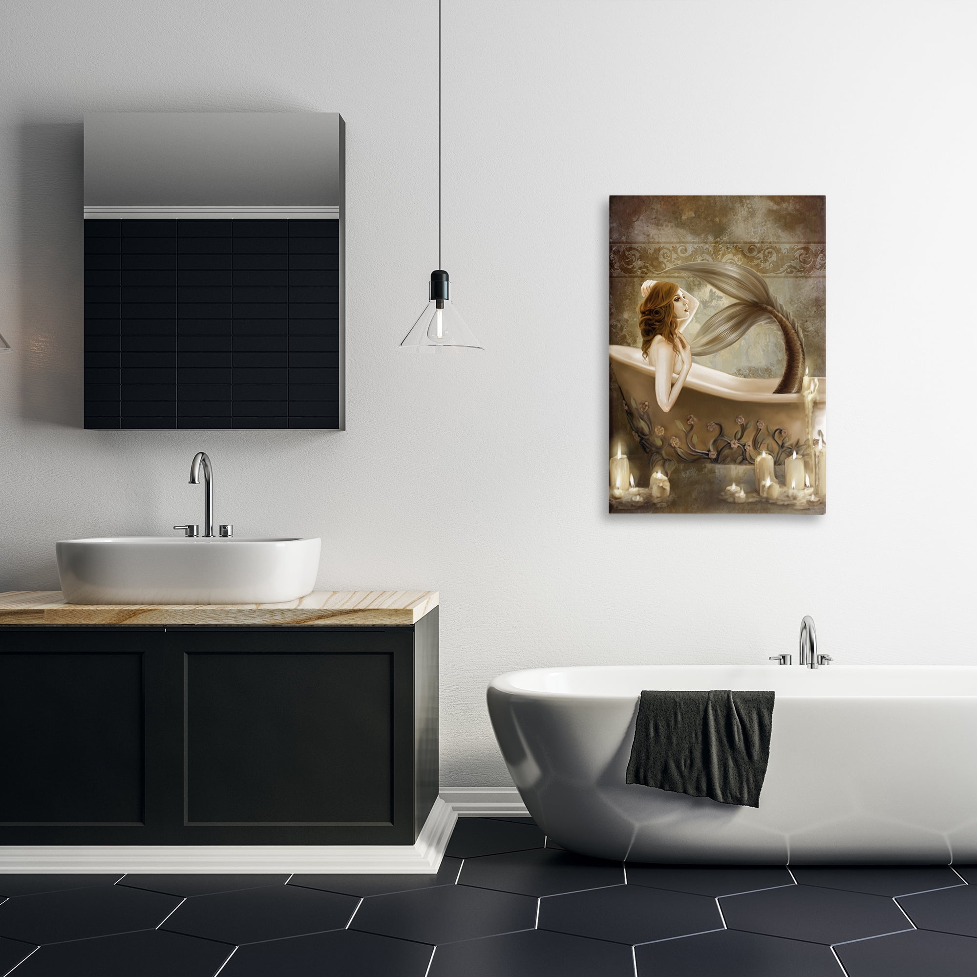 Stupell Industries Sepia Bath Time Mermaid Canvas Wall Art, design by Selina Fenech