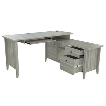 Pemberly Row L-Shaped Modern Wood Computer Writing Desk in Smoke Oak
