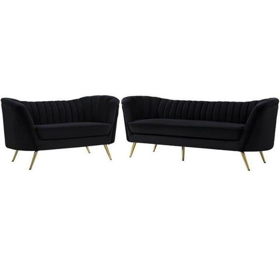 Home Square 2-Piece Furniture Set with Contemporary Velvet Loveseat & Sofa