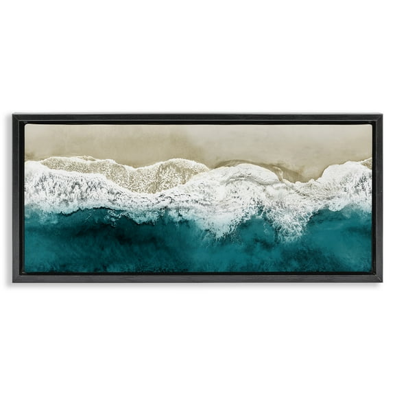 Stupell Industries Foamy Beach Coast Deep Ocean Nature Photography Black Floater Framed Canvas Art Print Wall Art, 25 x 11