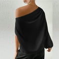 thumbnail image 4 of Cavosen Womens Dressy Tops Long Sleeve Pullover T-Shirts Tunic One Shoulder Neck Solid Soft Blouse Elegant Vacation Tops Stylish Loose Shirts Workout Resort Tees Summer Black L, 4 of 7
