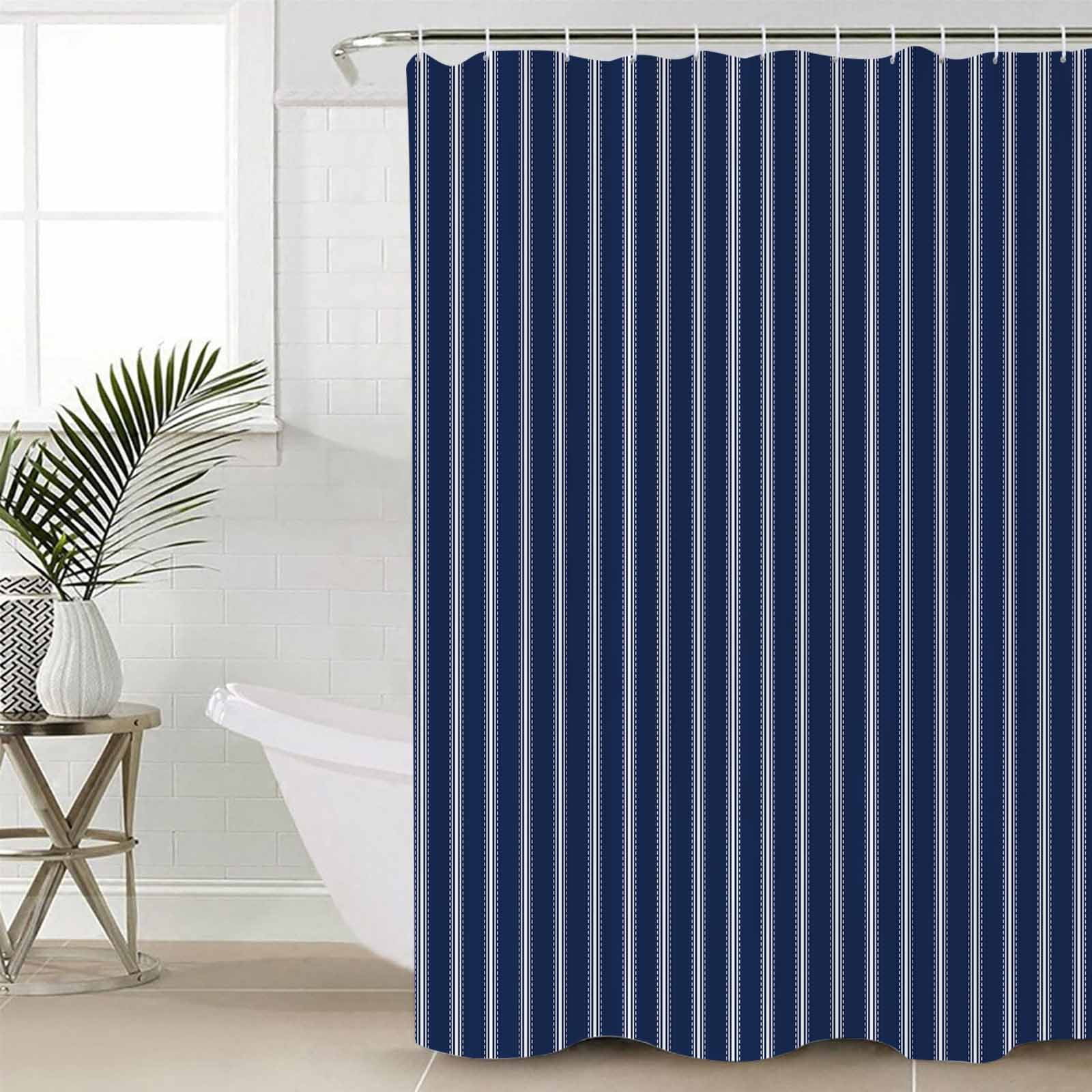 72x78 Inch Shower Curtain Navy Blue Striped Bathroom Decor Waterproof Fabric Bathtub Bath Curtains Decorative Navy Blue White Farmhouse Stripes Extra Long Shower Curtain Set with Hooks