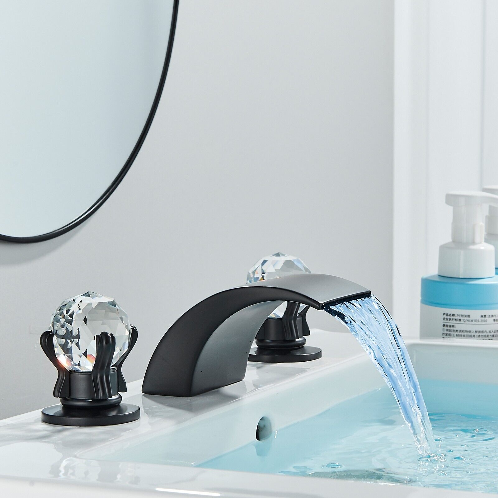 Black Widespread Bathroom Basin Sink Faucet LED Spout 2-Handle 3 hole Mixer Tap