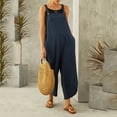 thumbnail image 4 of Rompers For Women Summer Dressy Fashion Solid Pocket Long Playsuit Strap Button Womens Jumpsuits Casual Summer Linen Blue XL, 4 of 7