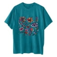 thumbnail image 6 of LEBONYARD Crew Neck T Shirts for Women,Women's Fashion Summer Round Neck Drop Sleeves Leisure Short Sleeve Flower Printing Tops Blue XXL, 6 of 7