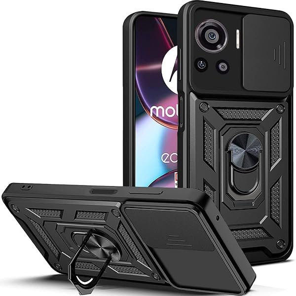 wonima11 Ysnzaq Military Grade Heavy Duty Shockproof Case for Motorola Edge 30 Ultra 6.67", Sliding Window Lens Protection with Magnetic Car Bracket Phone Cover for Motorola Edge 30 Ultra SJ Black
