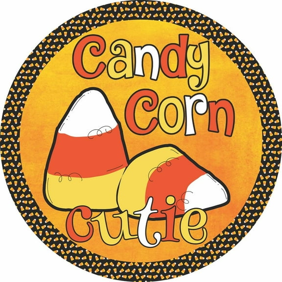Round Tin Signs Halloween Candy Corn Wreath Sign Metal Wreath Sign Wreath Attachment Candy Corn Decor Metal Tin Sign Posters Wall Decor Aluminum Plate Sign Man Cave Hanging Decor Gift 8"x8"