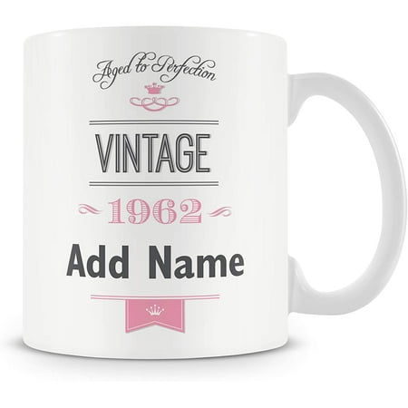 

Vintage 1962 (Age 60) Aged to Perfection Personalised Mug - Customised 60th Birthday Gift - Add Name - Blue