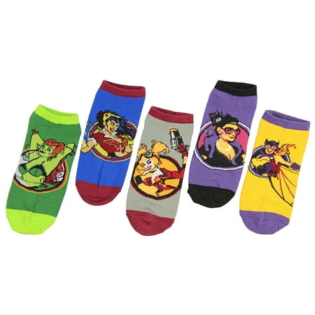 DC Comics Bombshell Female Characters No-Show Socks 5 Pair Wonder Woman