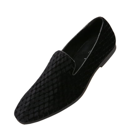 Amali Men's Velvet Rhinestone Or Studded Smoking Slipper Loafer Dress Shoes, Comfortable Slip On Driver Available in Black, Royal, &