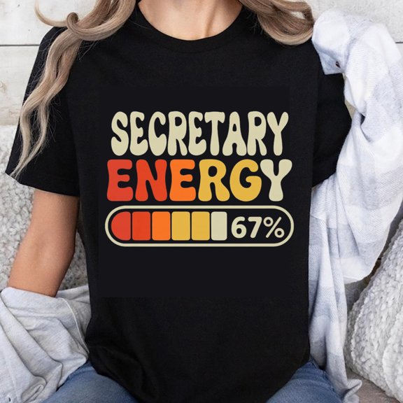 100% Cotton Secretary Energy Level 67 Percent Funny Office Worker T-Shirt for Women Men Work Humor Shirt