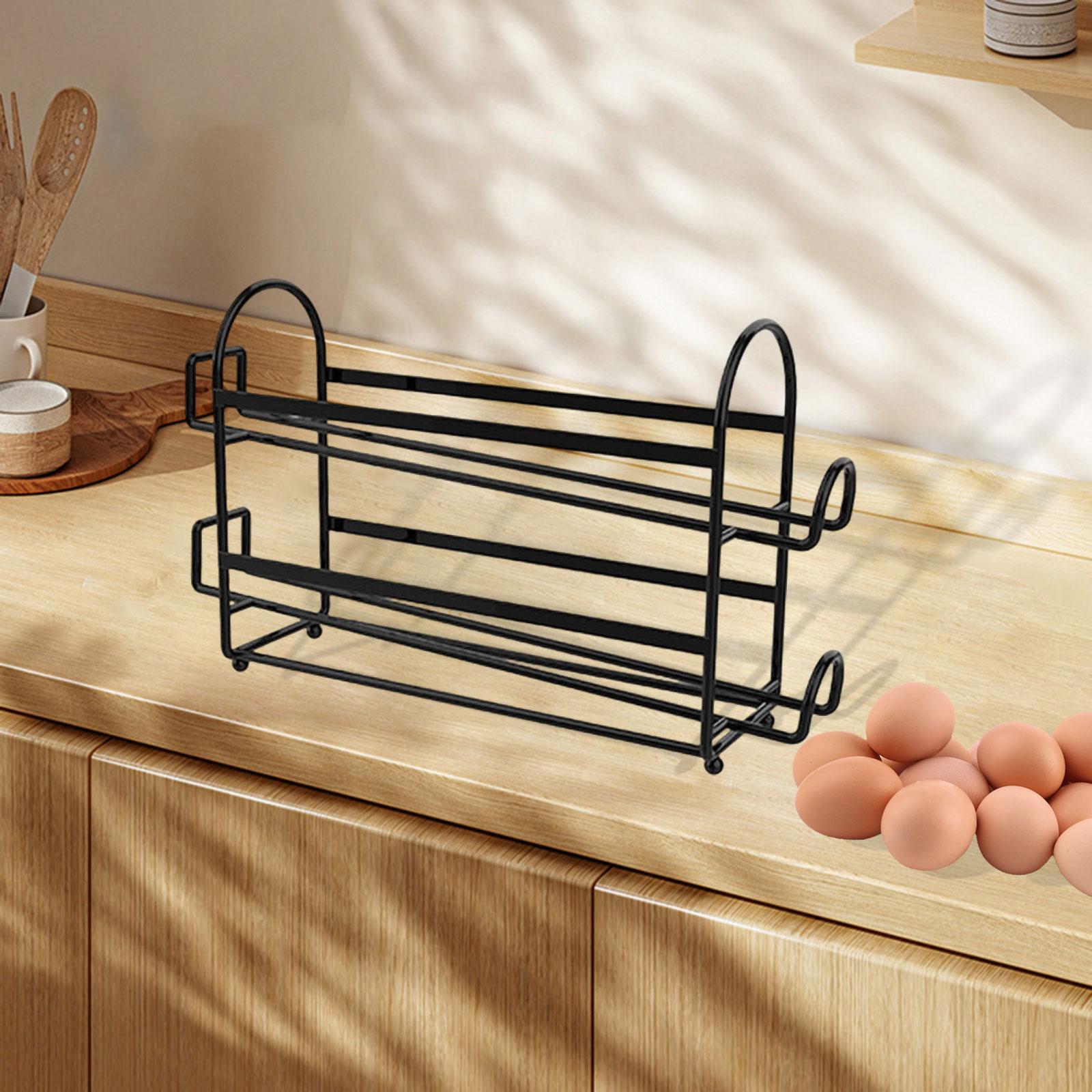Rolling Egg Dispenser Fridge Organizer Space Saving Carbon Steel Wire Tray for Refrigerator Cabinet Chicken Duck Eggs