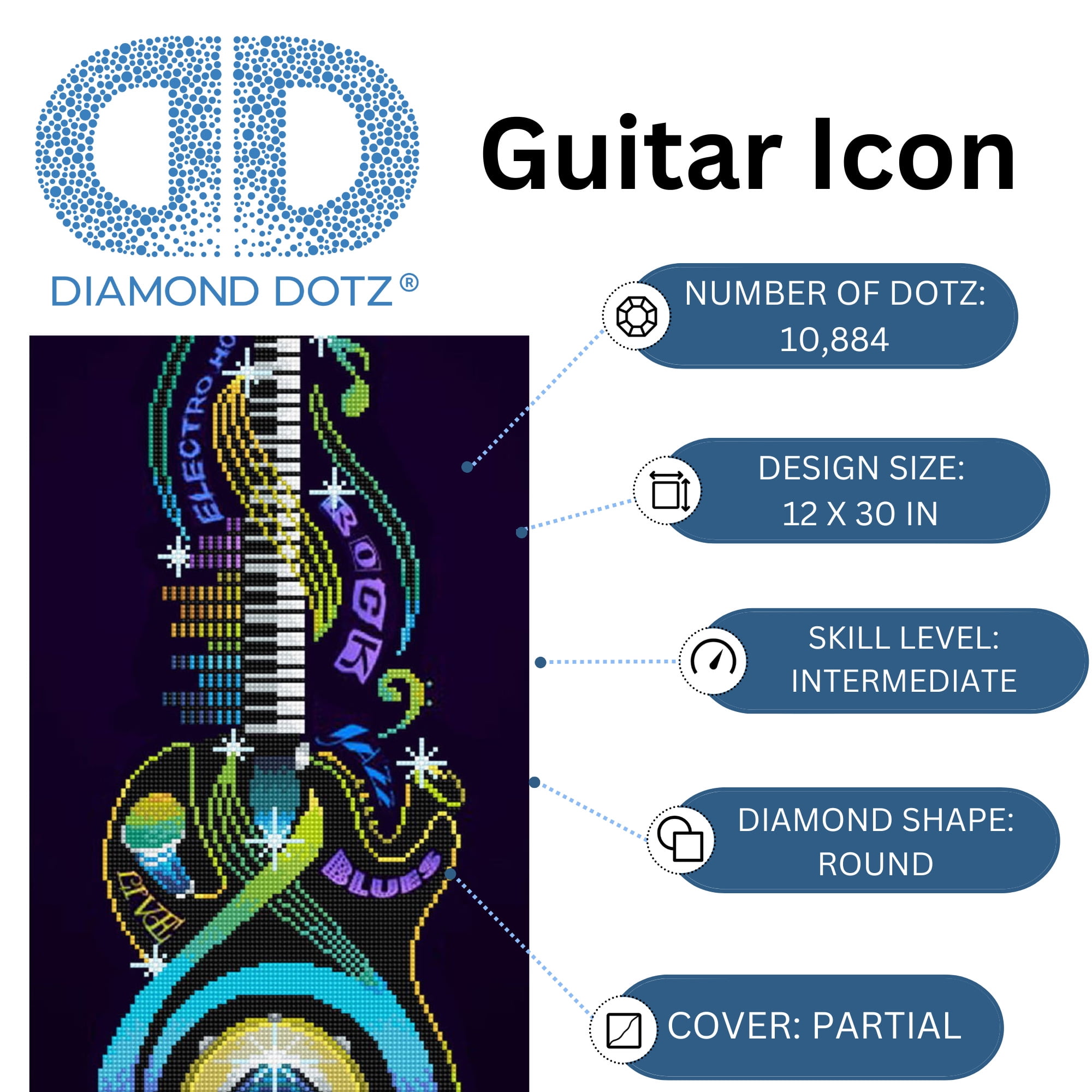 Diamond Dotz Guitar Icon Diamond Painting Kits for Adults - Diamond Art Kits a Relaxing Creative Craft Kit with Dotz Gems 12x30