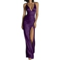 thumbnail image 2 of Blmnix Dress for Women Satin Dress Sexy Dresses Bodycon Prom Petticoat Halter Maxi Sleeveless Purple Adjustable Strap Summer Dress for Women XL, 2 of 5