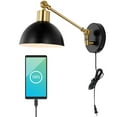 thumbnail image 3 of JONATHAN Y Lisa 18" Swing Arm 1-Light Modern Midcentury Iron USB Charging Port LED Sconce, Black/Brass Gold, 3 of 9