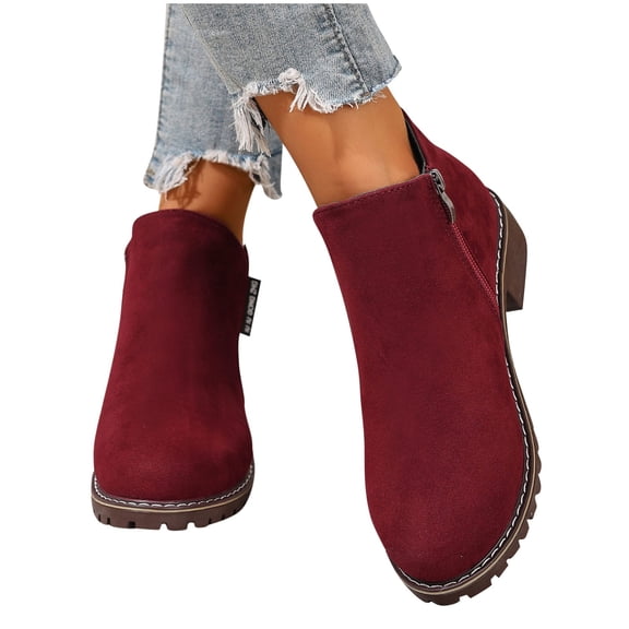 Fall Ankle Boots Women's Fashion Casual Short Tube Solid Color Side Zipper Fashionable Fall and Winter Trendy Thick Bottom Fashion Boots Low Heel Booties for Winter Round Toe Snow Boots