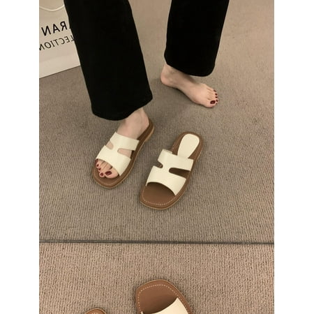 

Retro Minority Open Toe Square Toe Flat Bottom Slippers for Women Summer Outdoor Wear 2024 New Seaside Holiday Casual Beach Shoes
