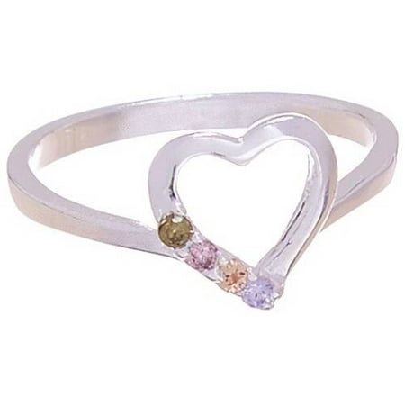 Pori Jewelers M.C Crystal by Swarovski 18kt White Gold-Plated Sterling Silver Kids' Heart Ring