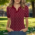 thumbnail image 5 of VBVC Women's Polka Dot Collared Shirt,Short Sleeve V-Neck Top For Women,Ladies Summer Stretchy Breathable Blouse,Wine,S-2XL, 5 of 6