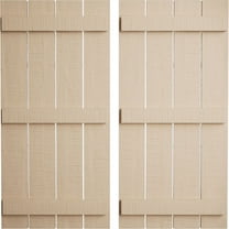 Ekena Millwork 23 1/2"W x 86"H Rustic Four Board Spaced Board-n-Batten Rough Cedar Faux Wood Shutters (Per Pair), Primed Tan