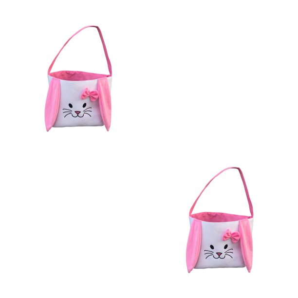 Inteprter Bolsa de conejito de gran capacidad, dulce regalo, presente, cubos de vacaciones, patrones variados decorativos, bolsas con asa de oreja rosa 2piezas