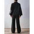 thumbnail image 5 of Women'S 2 Piece Outfits Sweater Lounge Sets Long Sleeve Knit Pullover and Wide Leg Pants Tracksuit Matching Set Black L, 5 of 10