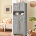 thumbnail image 4 of 57.8" Tall Storage Cabinet with 2 Drawers & 2 Adjustable Shelves, Bathroom Cabinet with 4 Doors, Floor Cupboard for Living Room, Dining Room, Entryway, Woodgrain Gray, 4 of 8