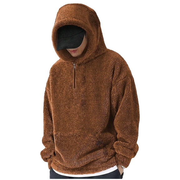 Fuzzy Hoodie Men Sherpa Sweatshirts Cute Bear Ears Long Sleeve Fluffy Fleece Hoodies Spring Warm Pullover Homewear
