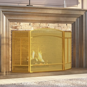 Fire Beauty Fireplace Screen 3 Panel Wrought Iron 48"(L) x 29"(H) Spark Guard Cover(Golden Dusting)