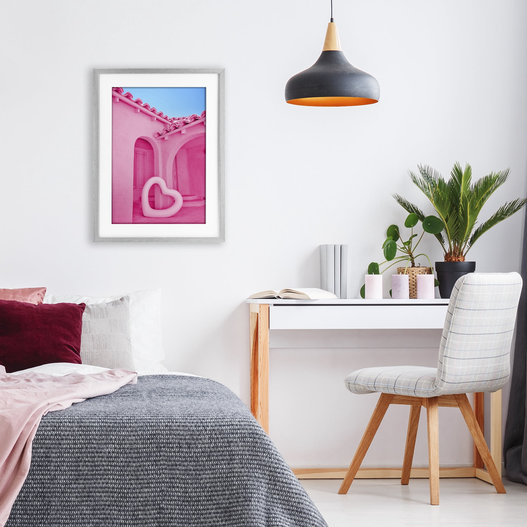 Stupell Industries Pink Pop Heart at Villa Gray Framed Print Under Glass, design by LISH Creative
