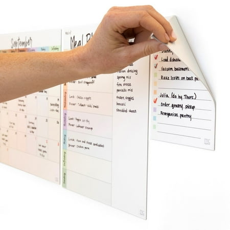 M.C. Squares Reusable Planning Whiteboards 3-Piece Planning Bundle. Whiteboards that Cling to Stainless Steel & Glass (Any Shiny Surface) Included wet-erase Tackie Marker, Made in the USA