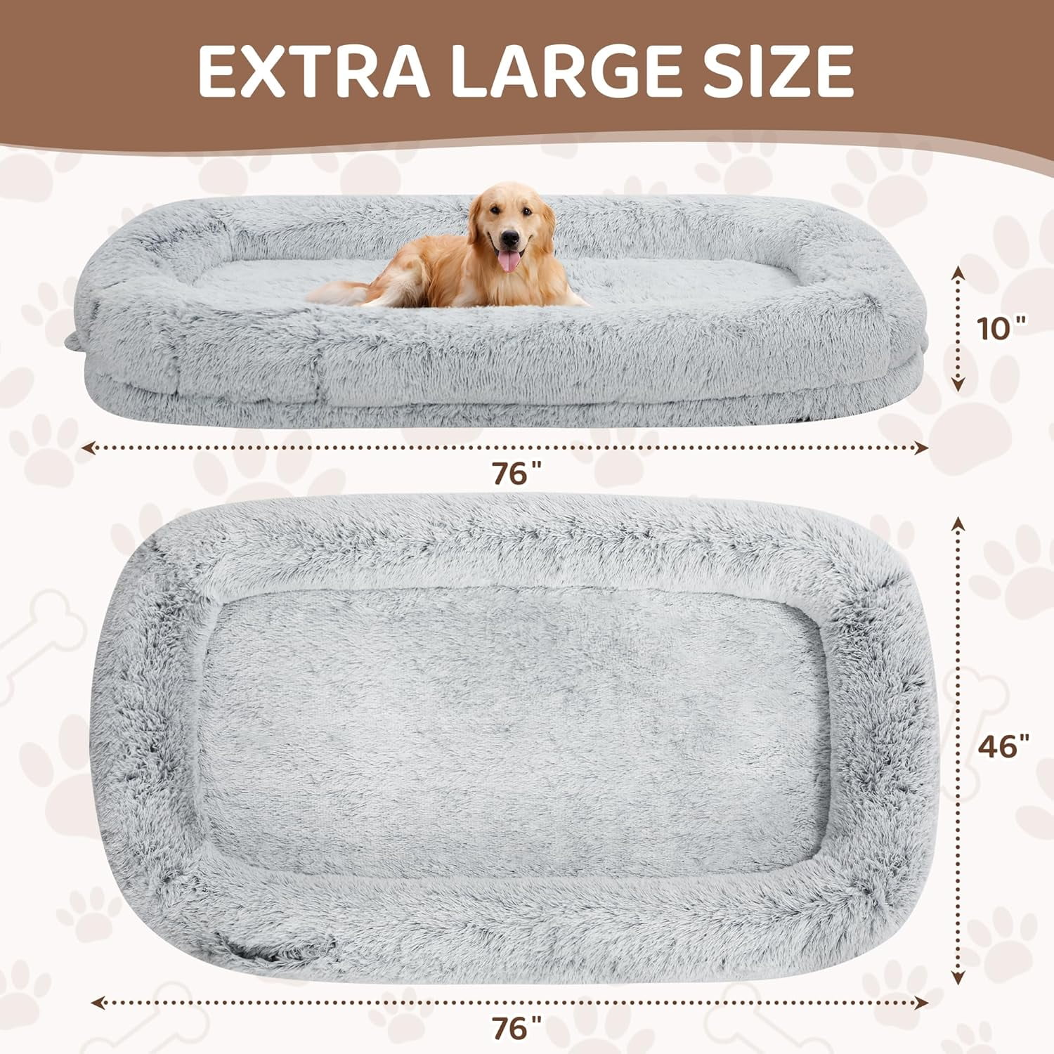 Large Human Dog Bed for Adults, 75"x43"x10" Cozy Human Sized Pet Bed, Orthopedic & Washable Cover, Non-Slip Comfortable Lounger for People and Pets, Light Grey
