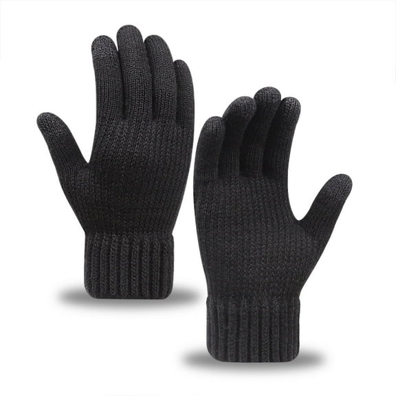 Winter Knit Gloves Touchscreen Warm Full Fingers Thermal Soft Outdoor Hiking Driving Cycling Riding for Men -Black