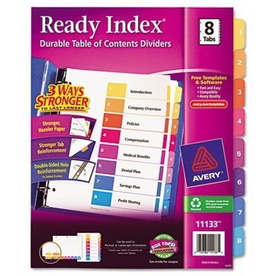 Avery 11133 Ready Index TOC Dividers, Tabs 1-8, Letter Size, Colors, 8 ...