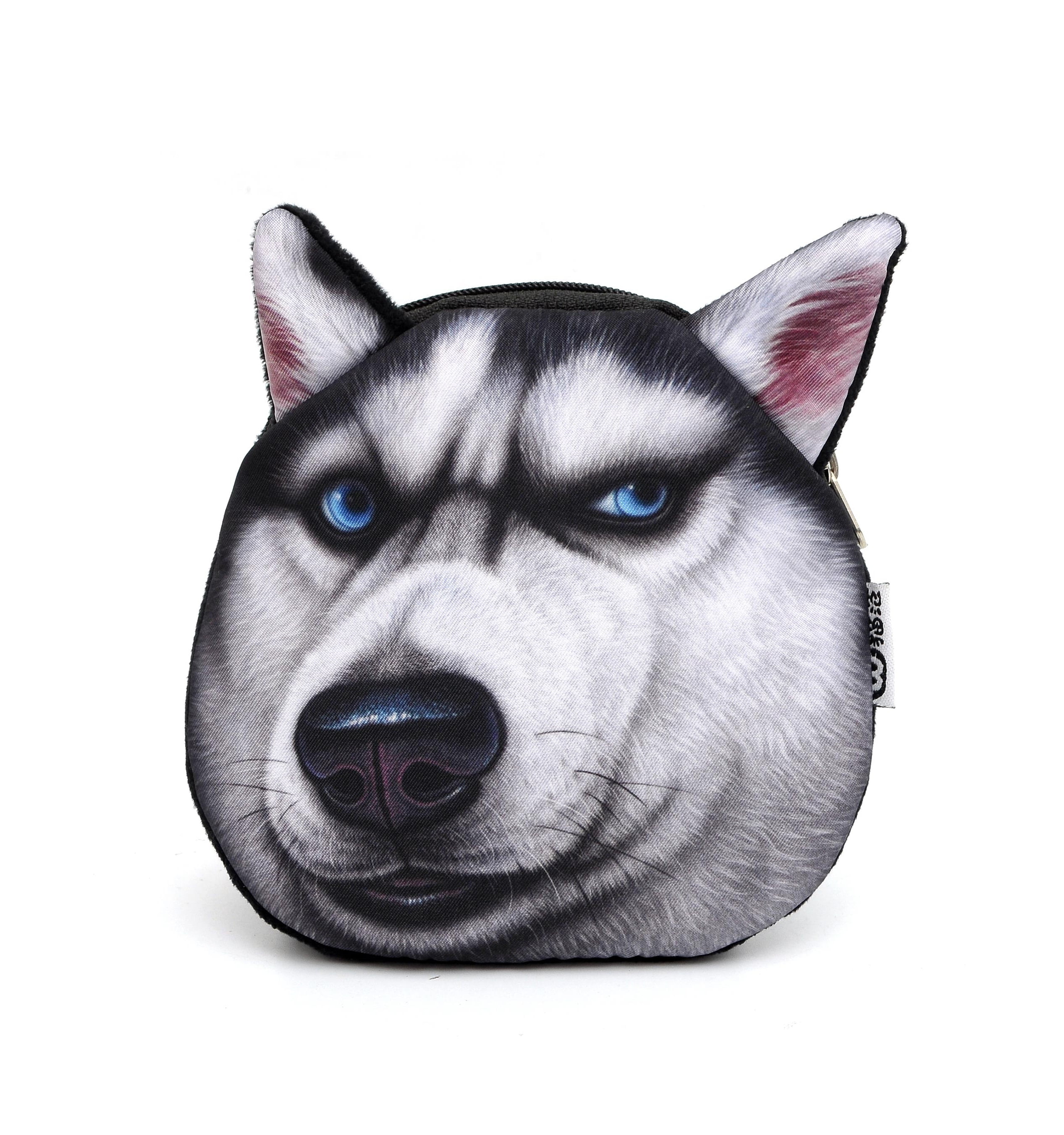 Cute Cheeky Husky Dog Velour Coin Purse with Zip Opening