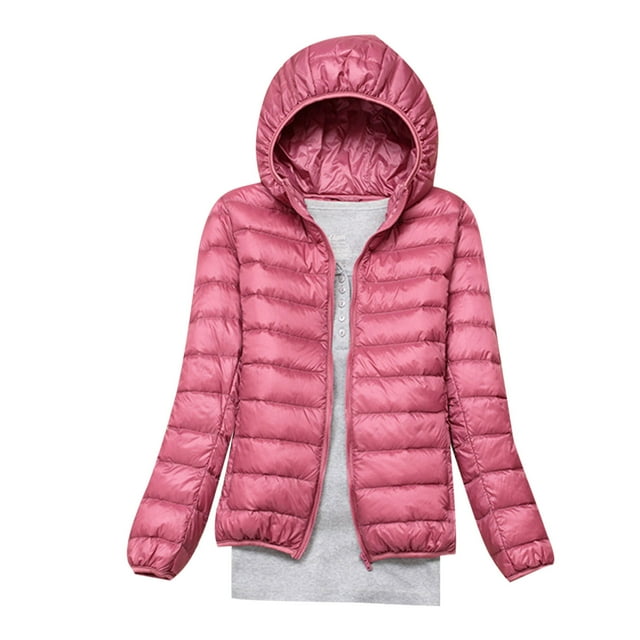 RKSTN Puffer Jacket Womens Winter Fashion Solid Color Lightweight Hooded Short Korean Style Jacket Plus Size Full Zipper Warm Jacket with Pockets
